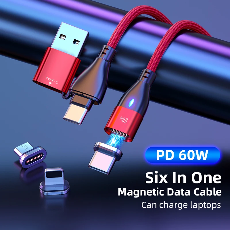 

Магнитный кабель PD, 60 Вт, 3 А, кабель Micro USB Type-C для быстрой зарядки iPhone, Xiaomi, Huawei, магнитное зарядное устройство, провод для передачи данных телефона, шнур