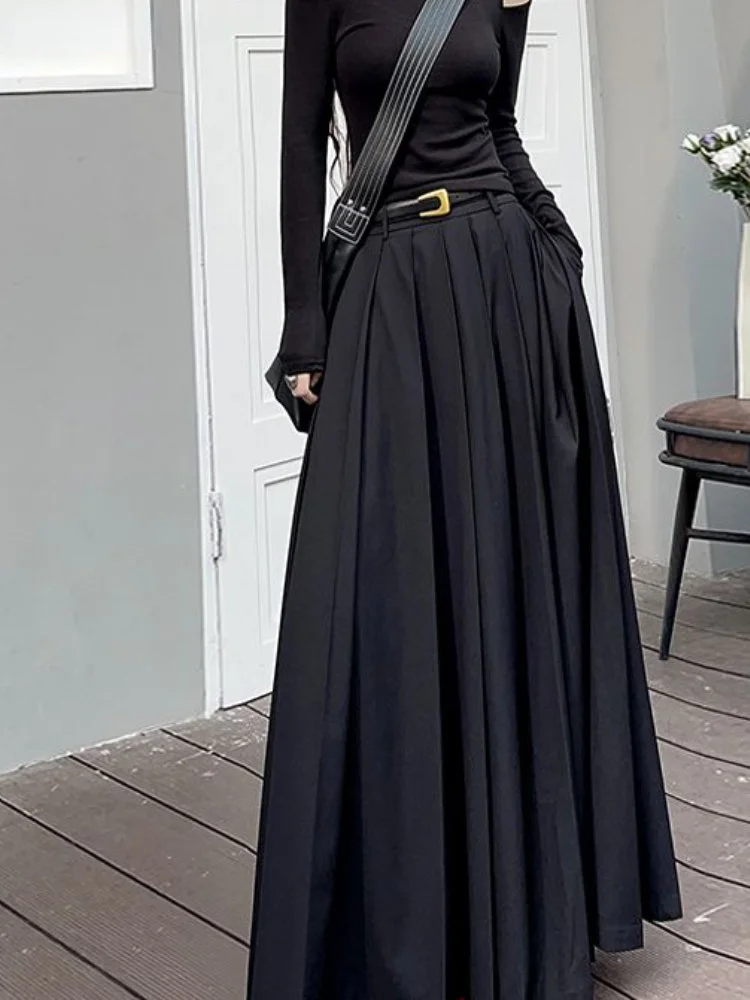 

Women Skirts Spring Pleated Floor Length Solid Simple Classic Graceful Popular Newly Young Stylish Cool Korean Style Hot Sale