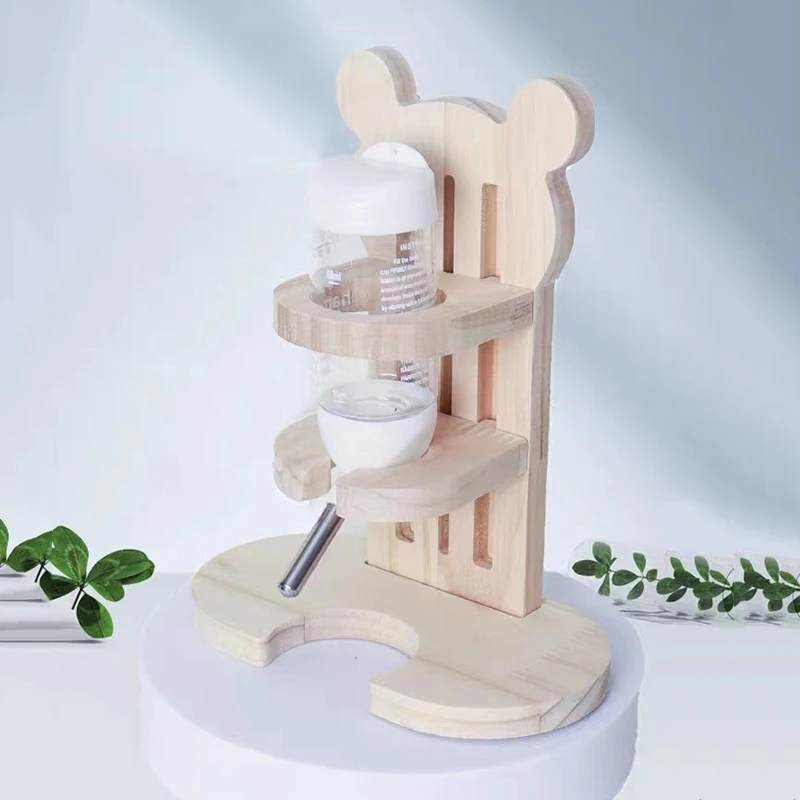 Adjustable Wooden Small Pets Water Drinking Bottle Holder Feeding Bottles Stand Auto Dispenser Holder Guinea Pigs Chinchillas