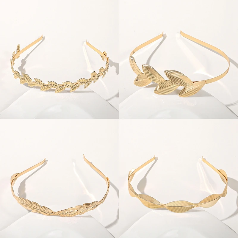 New Gold Color Leaf Headband Headpiece Crown Tiara Headdress Goddess Greek Head Jewelry Bride Wedding Hair Accessories