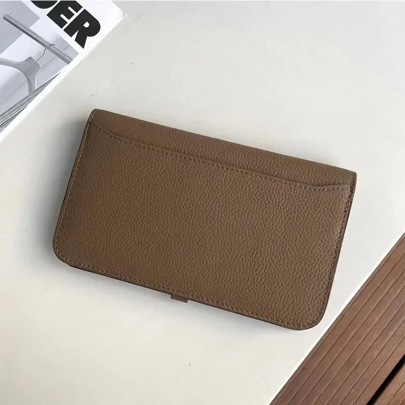 Genuine leather long lady's handbag with multiple compartments fashionable wallet large capacity thin passport clip gold buckle