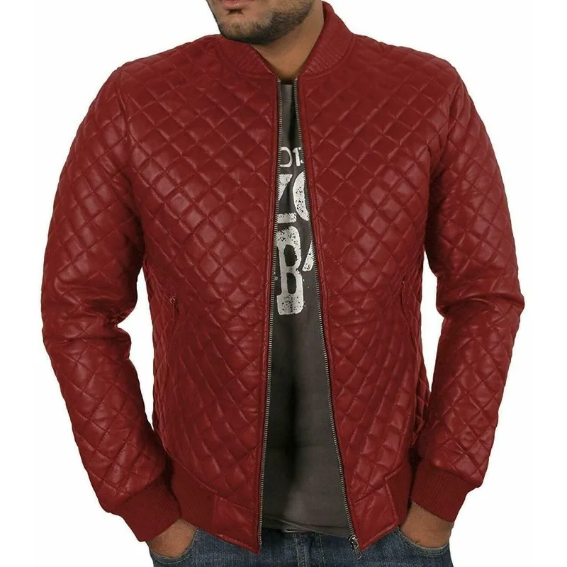 

Men's Bomber Leather Quilted Jacket Sheepskin Flying Military Jacket Fashionable Trend