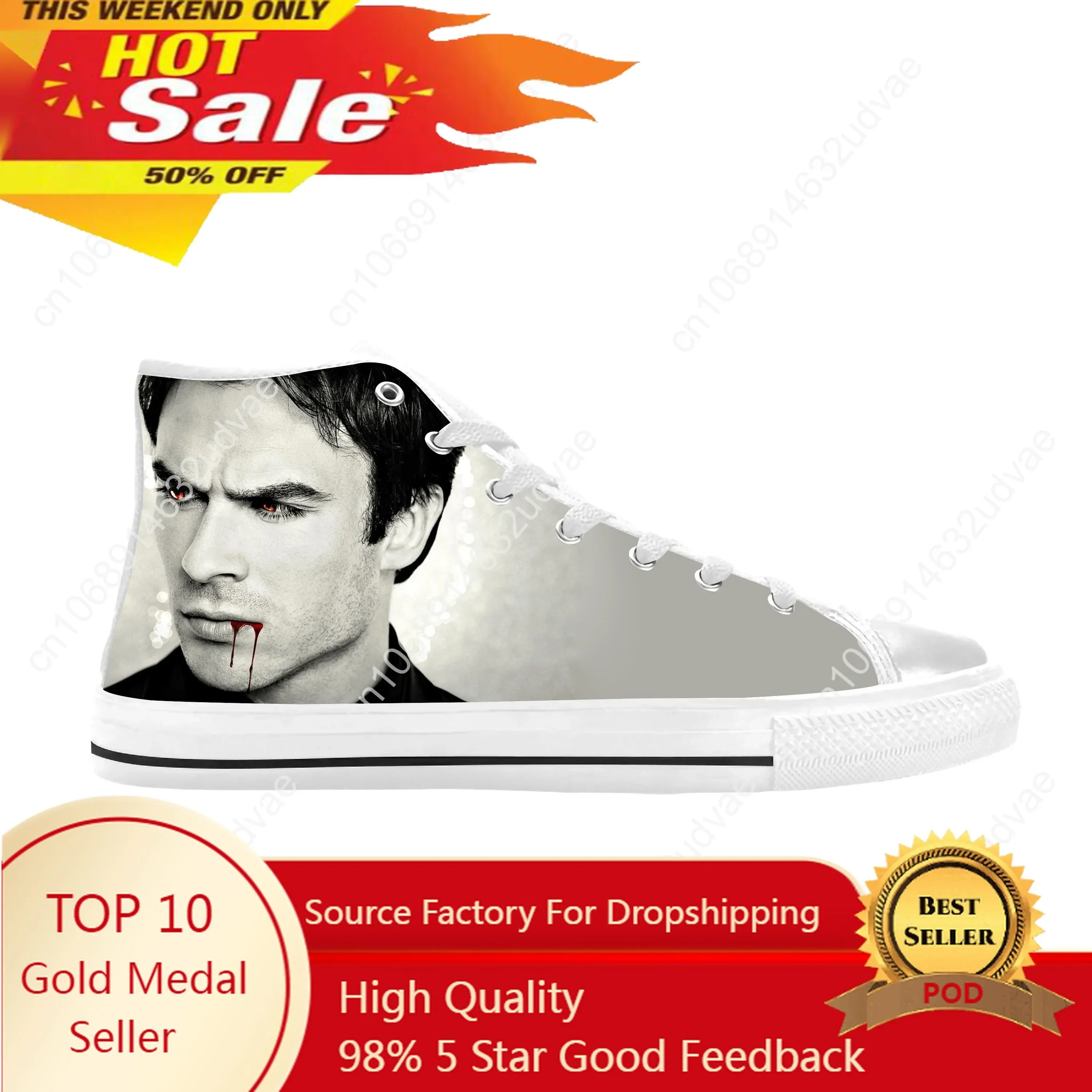 

The Vampire Diaries Damon Salvatore Cool Fashion Casual Cloth Shoes High Top Comfortable Breathable 3D Print Men Women Sneakers