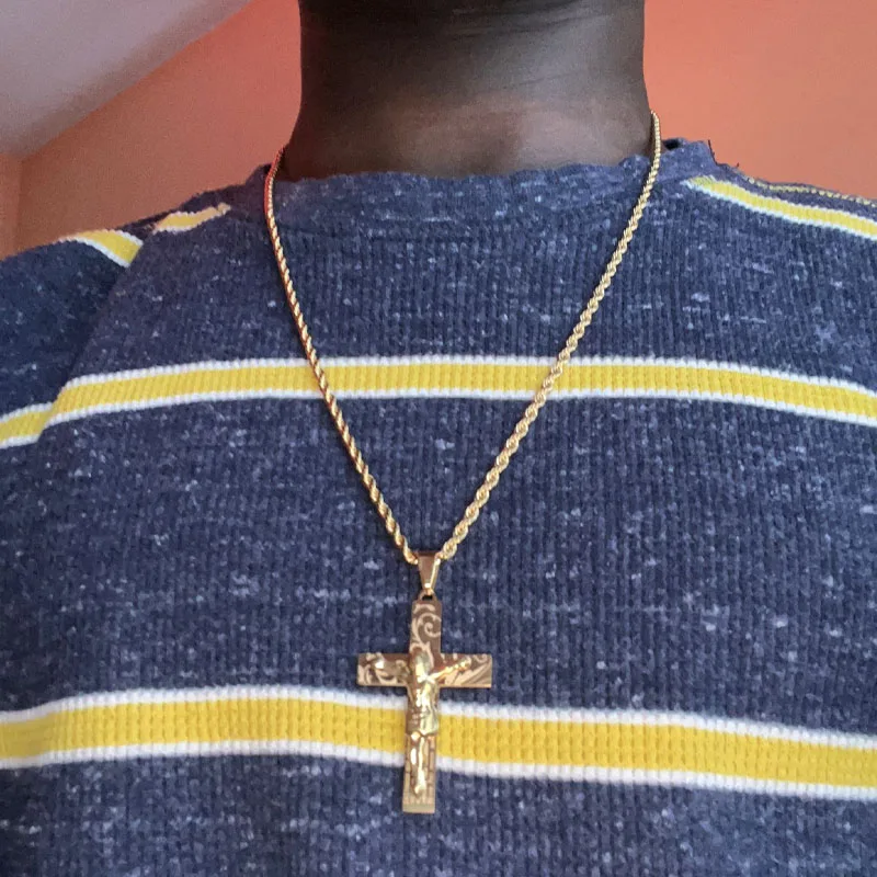 2024 Hip Hop Cross Jesus Stainless Steel Necklace Gold Color