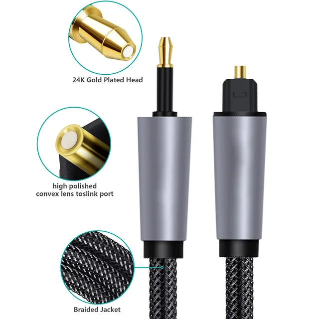 Cavo Audio Ottico Toslink A Mini Toslink 3.5mm 1m - Placcato Oro Per TV E Soundbar