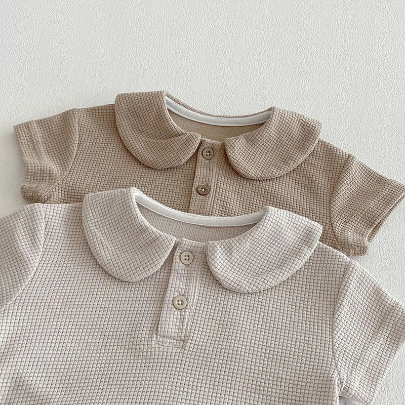 MILANCEL 새 여름 베이비 바디수트 3-24M 솔리드 컬러 와플  여아 점프수트 루즈 얇은 복 남아 원피스