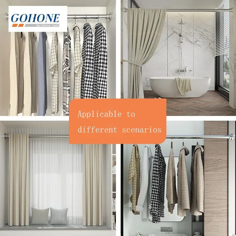 Barra de cortina extensible sin perforación, barra de cortinas de baño  ajustable, barra de ropa para el hogar, organizador de armario