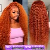 Orange colored Water wave 13x6 hd lace frontal human hair wig Preplucked deep wave 30 inch ginger lace front curly wigs on sale 1
