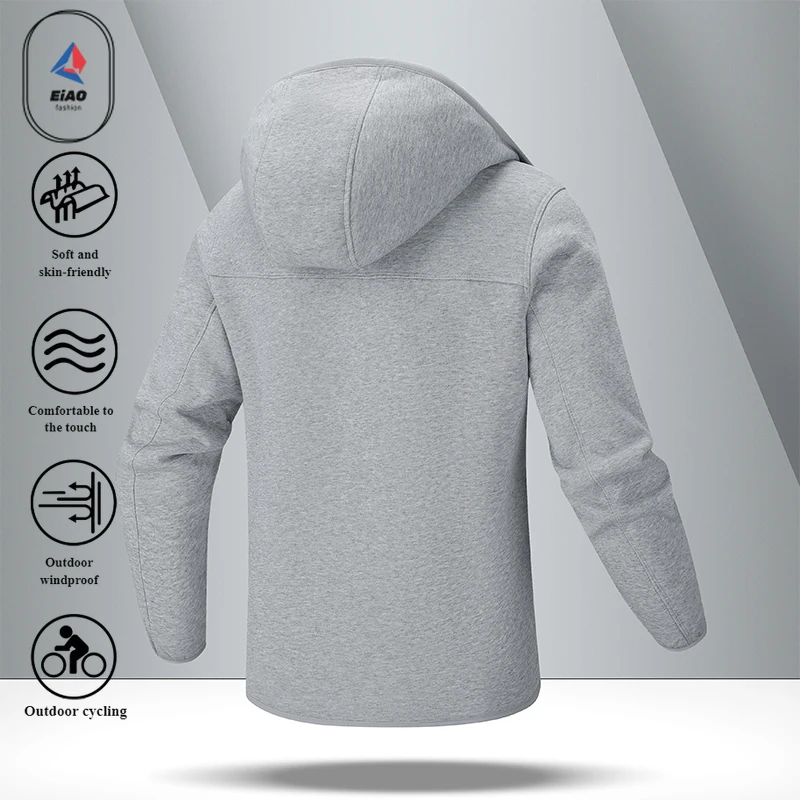 EIAO 2025 Mens Fleece Lined Stand Collar Jacket Premium Velvet Zip Hoodie Thickened Warm Coat Casual Streetwear Tech Outerwear