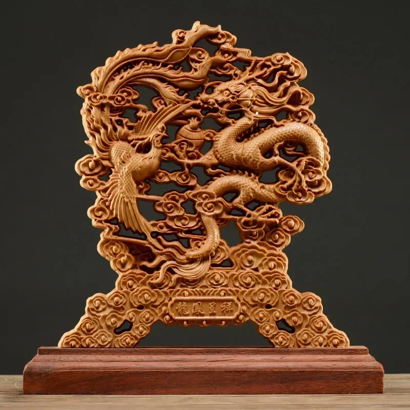 

Decor Carving Home Phoenix Gift Sculpture Wood Thuja Dragon Wealth Sculptures Hollow Lucky