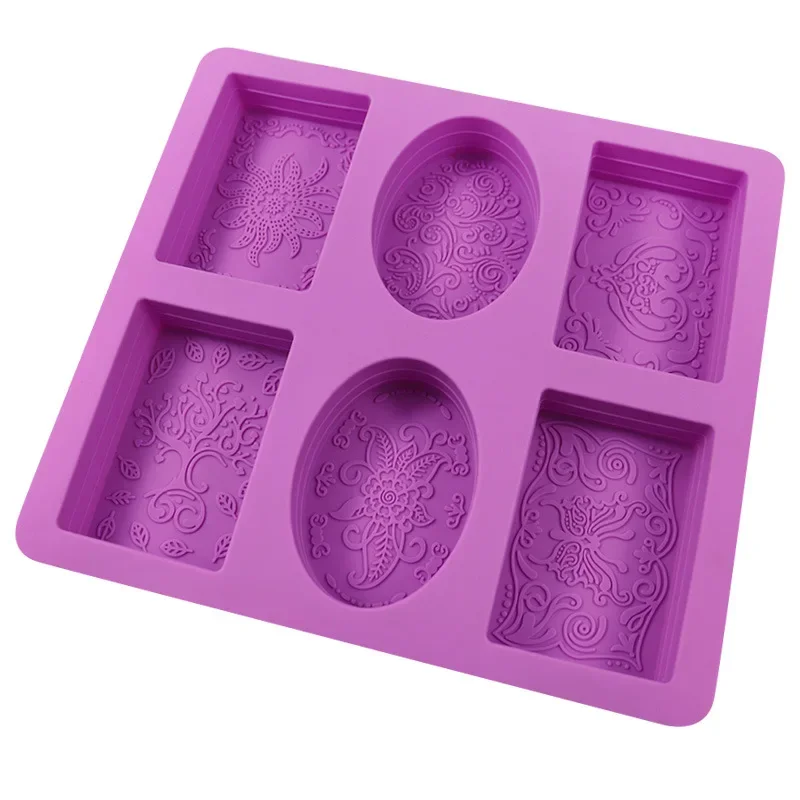 6 Cups Silicone Flower Soap Molds Silicon Rectangle Candle Moulds Oval Soap Bar Making Tool silicone mold soap molds