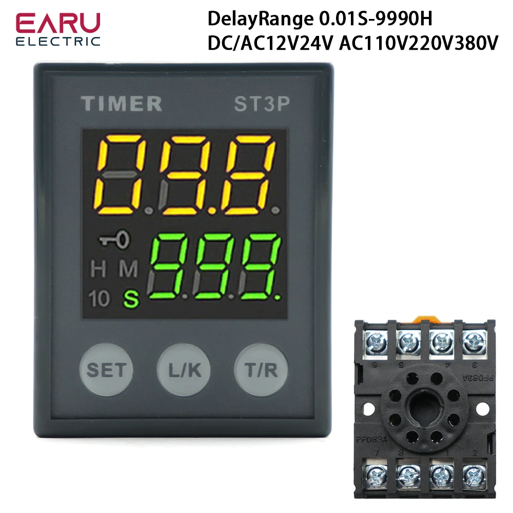Série Lcd Tempo Relé Precisão Programável Temporizador Delay Relé com Base de Soquete 0.01s-9990h dc ac 12v 24v ac 110v 220v 380v St3p
