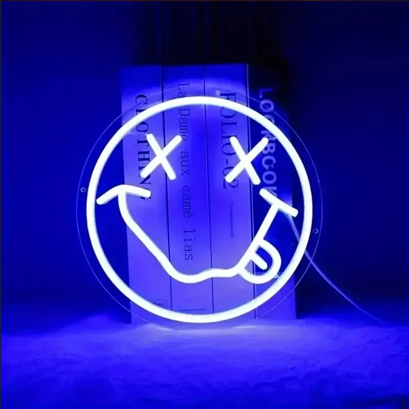 Insegna Al Neon A LED Con Faccina Sorridente E Cuffie, Decorazione Da Parete, Alimentazione USB