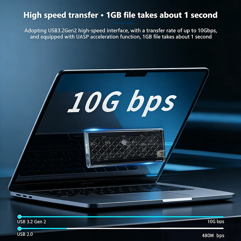 KEBIDUMEI M.2 NVME NGFF SATA 듀얼 프로토콜 SSD 케이스 RGB 조명 10Gbps PCIe SSD 인클로저 USB3.2 GaN2 타입 C 투명 하드 디스크 박스