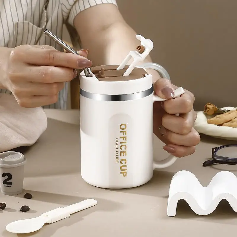 500ML 304 Stainless Steel Coffee Mug With Spoon Double Wall Thermal Stainless Steel Cold Water Drinks Tumbler Tea Milk Cup