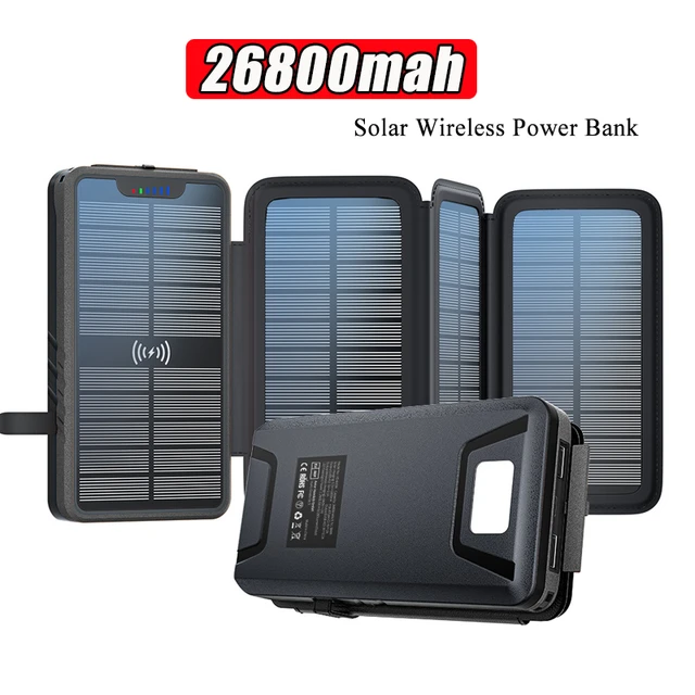 Banco de energía Solar de 26800mAh, cargador inalámbrico, paquete