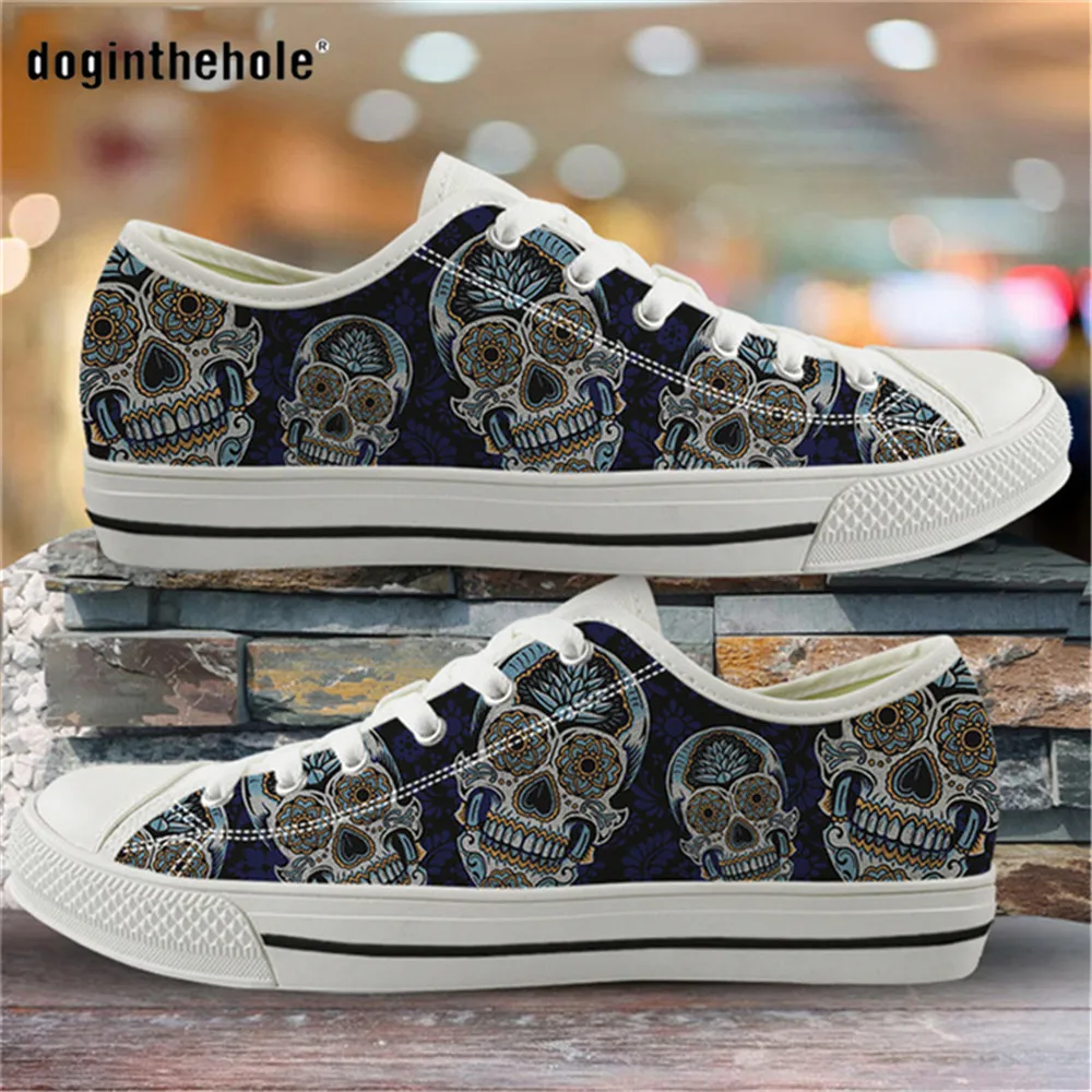 Punk Skull Print Shoes Woman Flats Footwear For Ladies Autumn Low Top Cavas Sneaker Femma Tennies Shoes Girl's Shoe