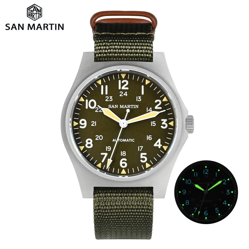 San Martin 38Mm Retro Military Pilot Watch Men Nh35 Movement Orologio Meccanico Automatico Bead Blasted Case 100M Impermeabile Sn0137
