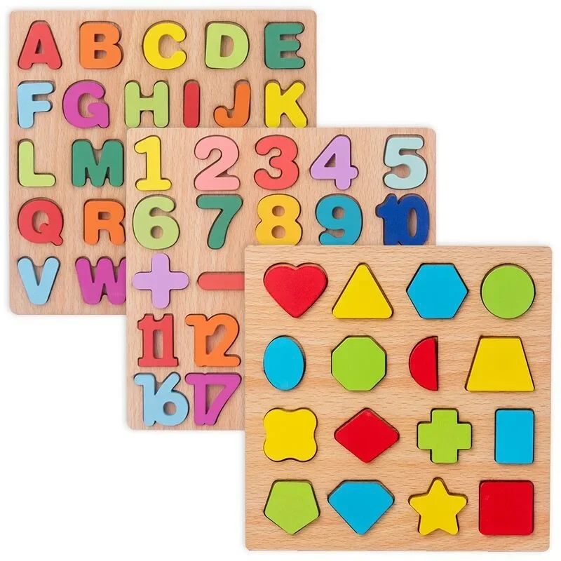 3PCS Wooden Puzzles for Toddlers Montessori Baby Learning Alphabet Number Shape Puzzle Toys Kids Educational Matching Board Game 5