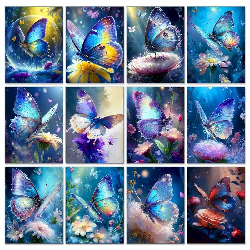 GATYZTORY Unframe Paintings By Numbers Animal Blue Butterfly Oil Paint Picture Drawing oN Canvas Coloring By Numbers Acrylic