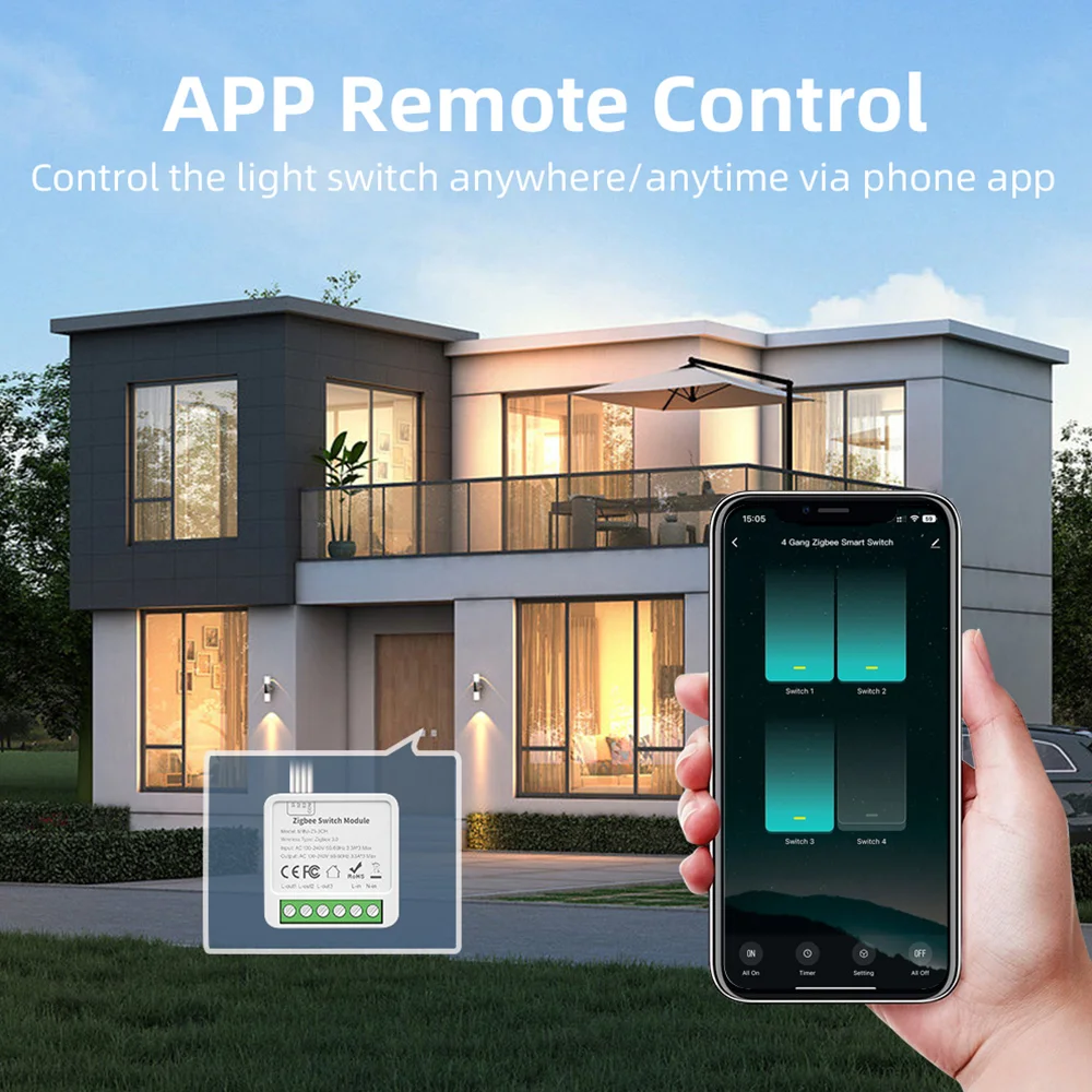 Tuya Wifi / Zigbee 16A Mini Smart Switch 1/2/3/4 Gang Support 2-way Control Work With Smart Life Alexa Google Home Yandex Alice