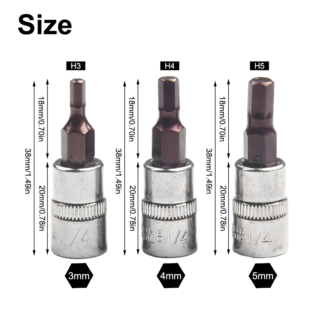 

3pcs 1/4 Inch Hex Bit Socket Set Square Socket Wrench Ratchet Socket Adapter Screw Driver Bits Hand Tools H3 H4 H5/H6 H7 H8
