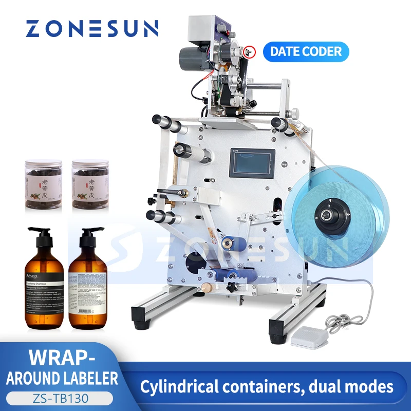 

ZONESUN ZS-TB130 Double Sides Labeling Machine Sticker Labeller Round Bottle Labeling Machine Label Applicator