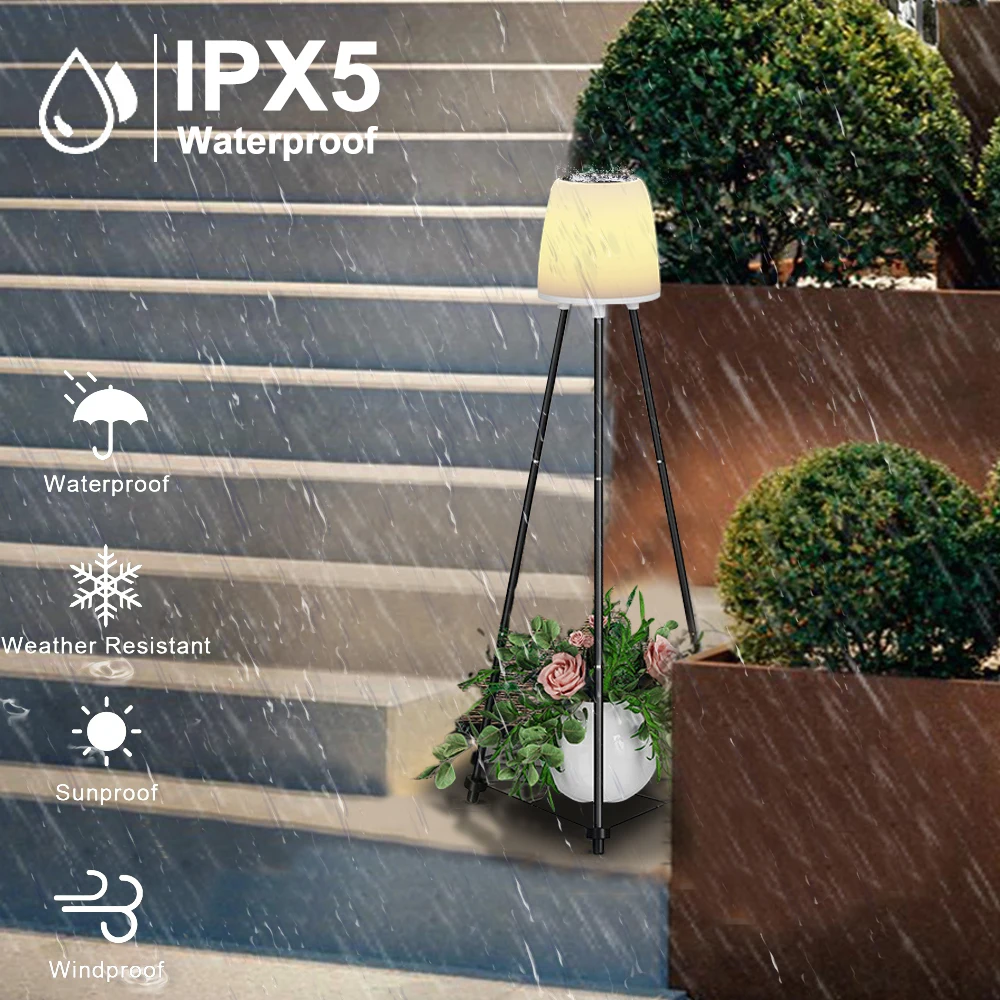Solar Outdoor Floor Lamp for Patio With Plant Stand Grow Light Waterproof Garden Solar Powered Lantern Warm RGB Deck Yard Porch 4