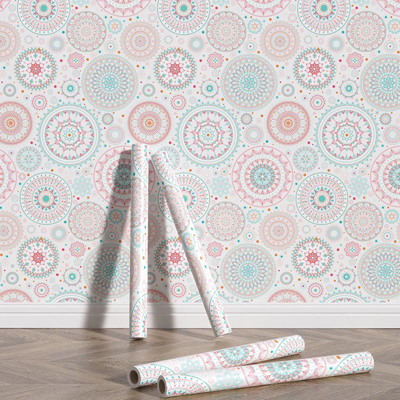 Boho Circle Peel And Stick Wallpaper Vintage Blue Removable Watercolor Contact Paper Self-Adhesive Cabinet Sticker Home Decor 20 sheets colored self adhesive paper coded stickers name labels circle dot dots