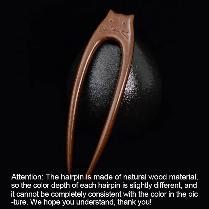 Chinese Style Cat Wooden Hair Stick U Shaped Hair Forks For Women Hair Bun Maker Hairpins Retro Fashion Headpieces Accessories