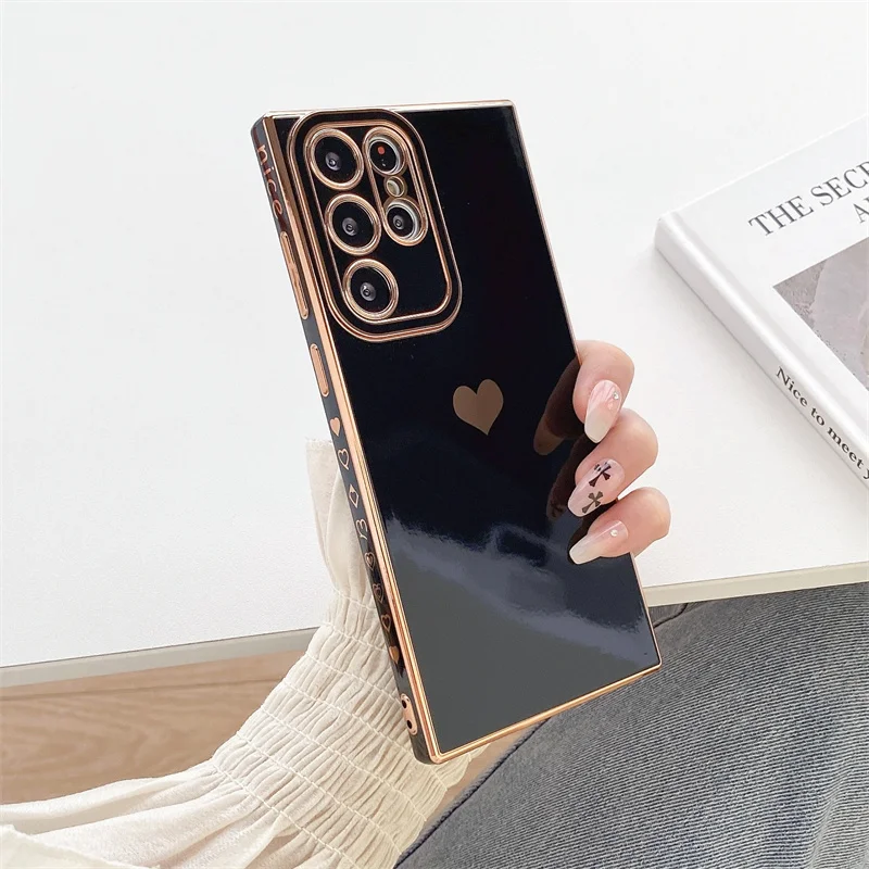 Coque de téléphone plaquée cœur d'amour pour Samsung Galaxy S25 S24 S23 S22 S21 Plus Ultra S20 FE Silicone souple TPU antichoc couverture arrière_voghion.com