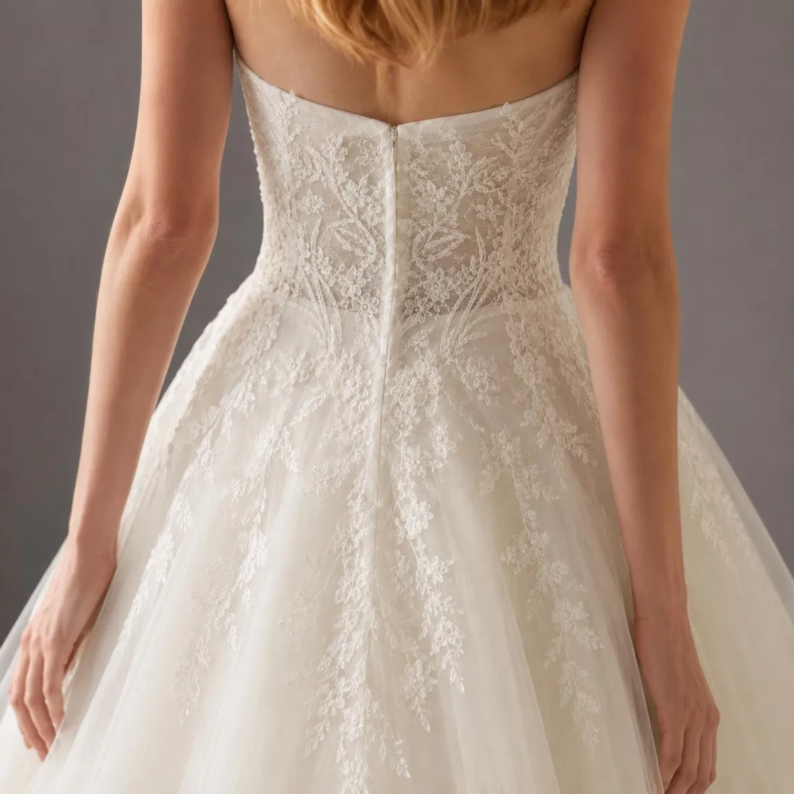 Abiti da Sposa Personalizzati Stile Principessa, Senza Spalline, in Tulle, con Applicazioni in Pizzo, Pieghe, Abiti da Sposa da Favola - immagine 3