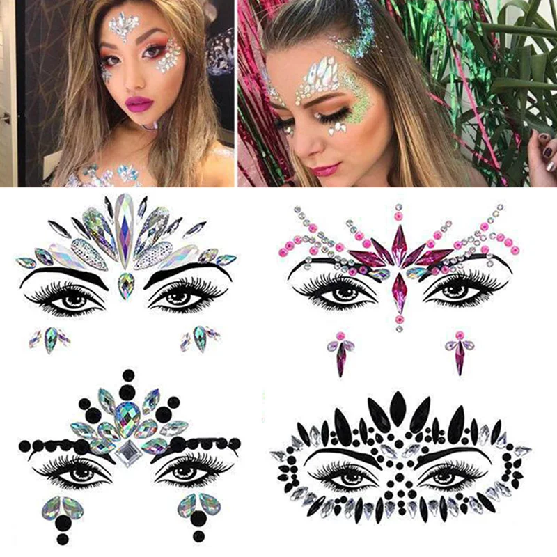 Shiny Rhinestones Face Jewels Tattoo Eyebrow Stickers 3D Diamond