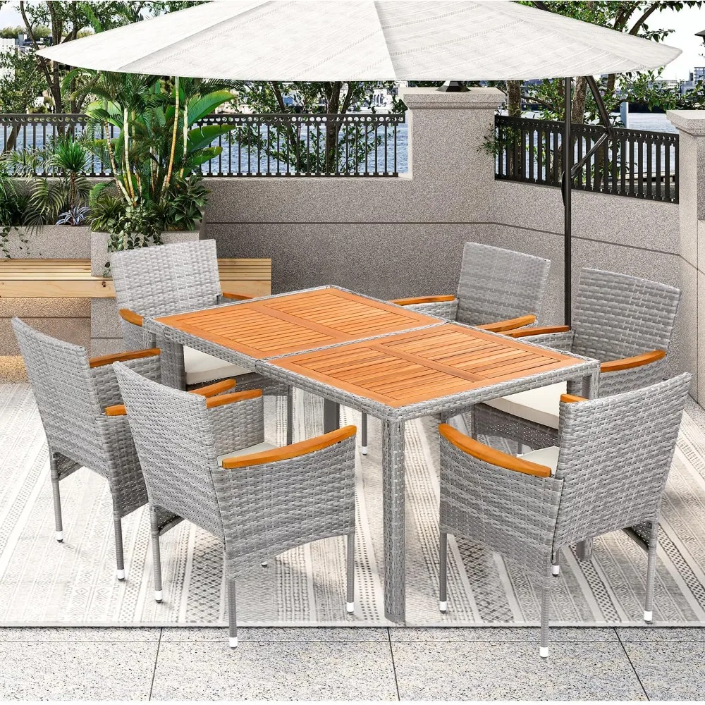 

7 PCS Outdoor Table and Chairs Outdoor Patio Furniture Set Outdoor Dining Set for 6 Rattan Patio Table and Chairs Set Sets