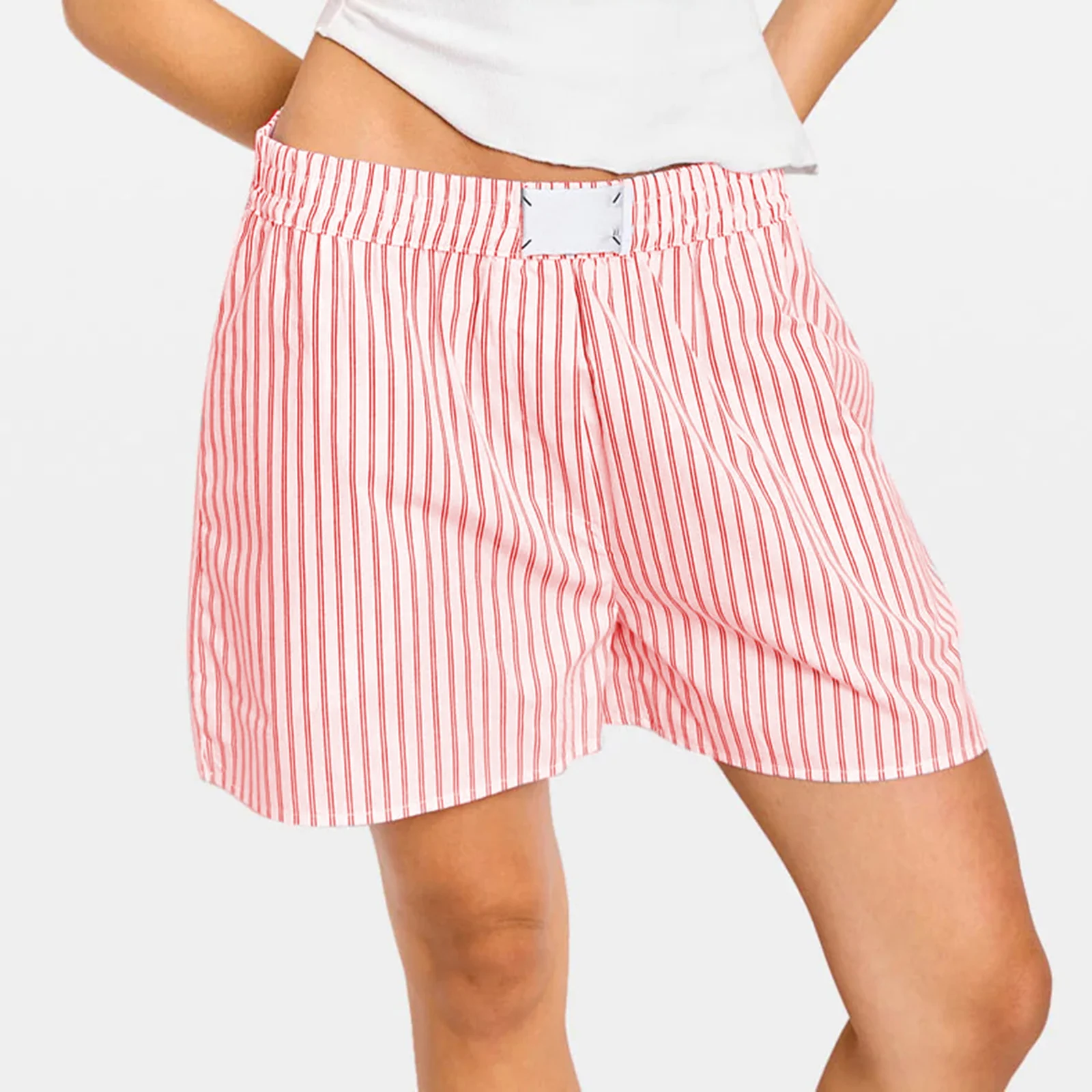 

Женские пижамные шорты в полоску с эластичным поясом, свободные удобные шорты для сна, Летние повседневные Пижамные шорты