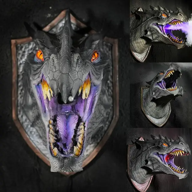 Dragon Legends Prop 3D Falra Szerelt Füstölt Led -Es Sárkányfej Dekorációs Szobor Dinoszaurusz Lógó Fali Fény Művészet Fal Z8T7 - Image 2