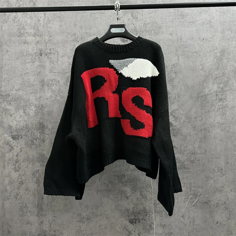 2023fw RAF SIMONS RS Sweater Men Women 1:1 Top Quality Round Neck Bat Shirt Sleeve Knit Sweatshirts