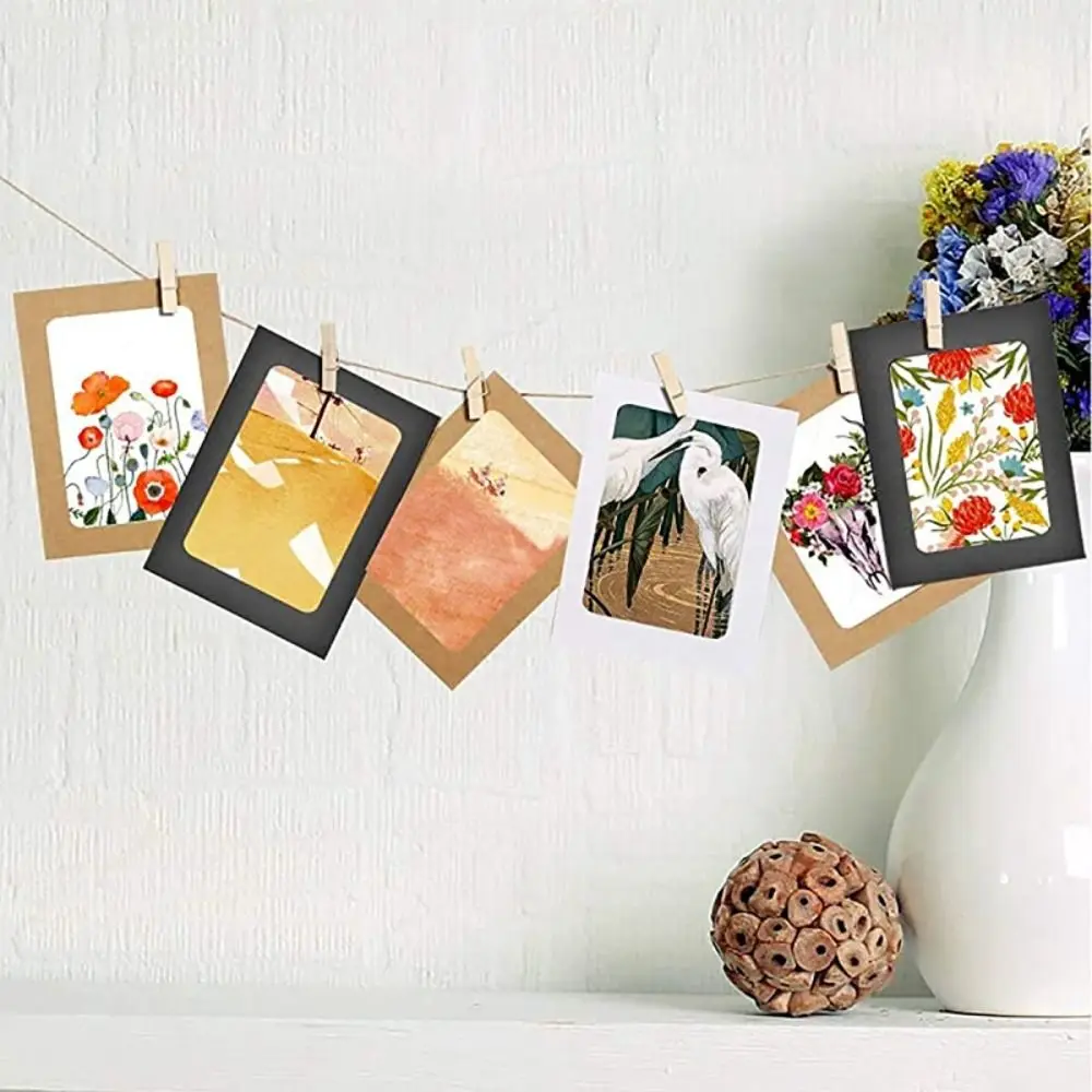 Photo Frame Craft Paper With Clips Rope Wall Hanging Picture Album Home Decor Wedding Happy Birthday 10Pcs/set