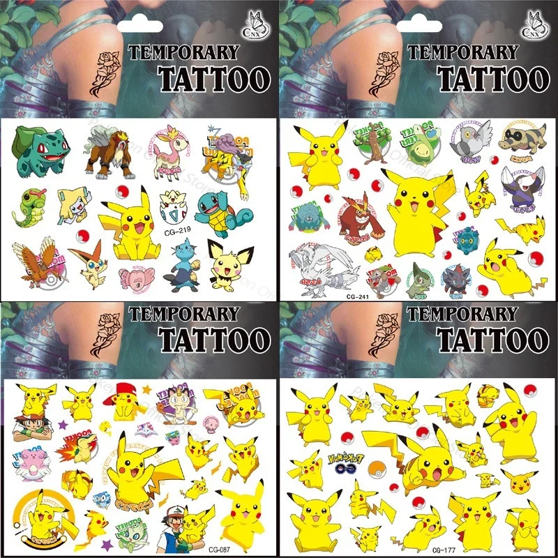 

New Pokemon Pikachu Tattoo Stickers Action Figure Cartoon Children's Temporary Tattoos Random 1pcs Kids Boys Girls Birthday Gift