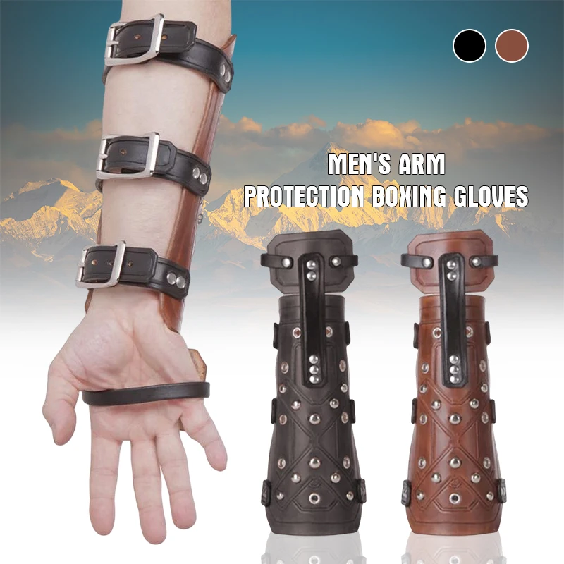 

A Pair Medieval Steampunk Men Armguard Boxing Gloves Vintage Belt Rivet Armor Wrist Strap Gothic Knight Role-playing Accessories