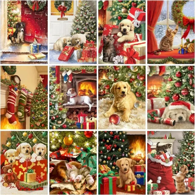 

GATYZTORY Pictures By Number Christmas Dog Kits DIY Frame Painting By Numbers Drawing On Canvas HandPainted Home Decor Gift
