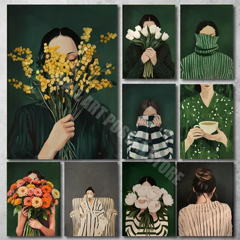 Emerald Japandi Abstract Woman Wall Art Poster 1