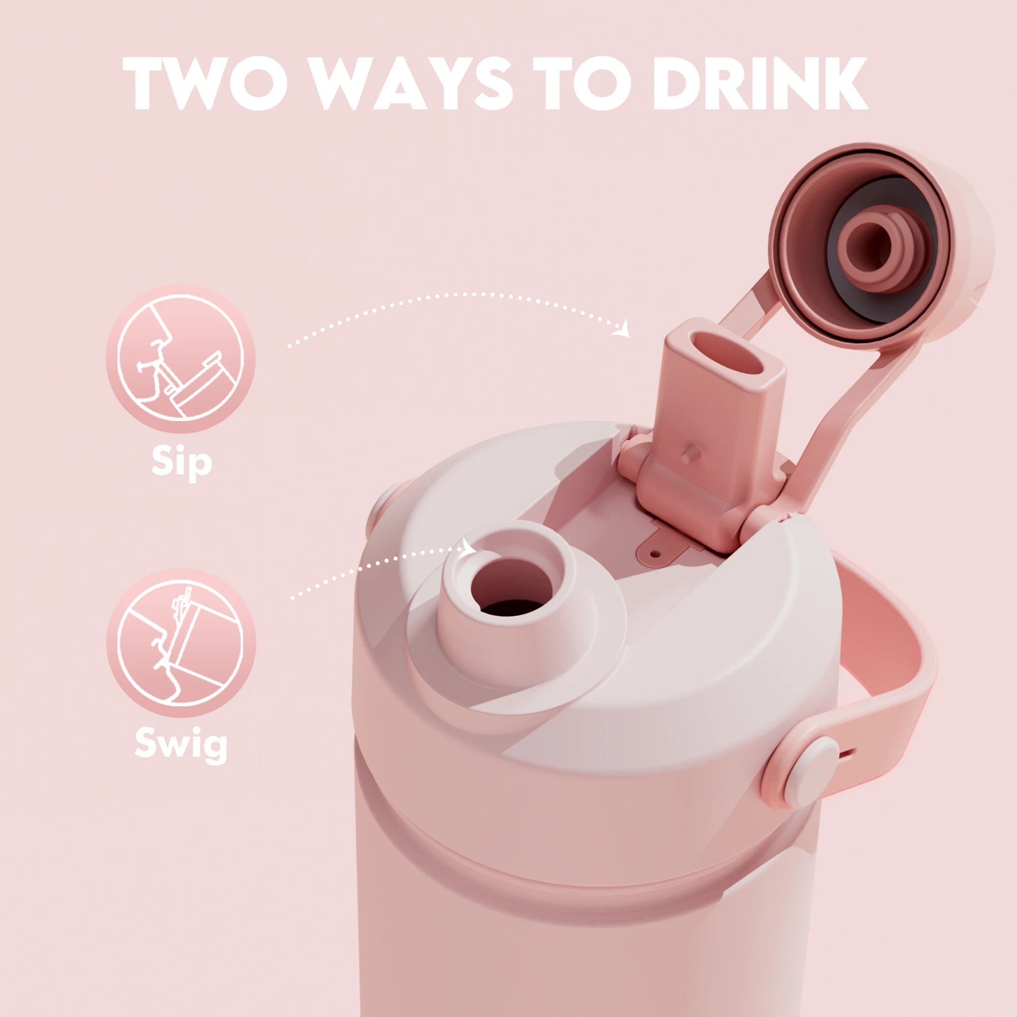 POWCAN Edelstahl Trinkflasche 740ml - Isoliert Mit 2-in-1 Deckel (24h Kalt) & Becherhaltertauglich