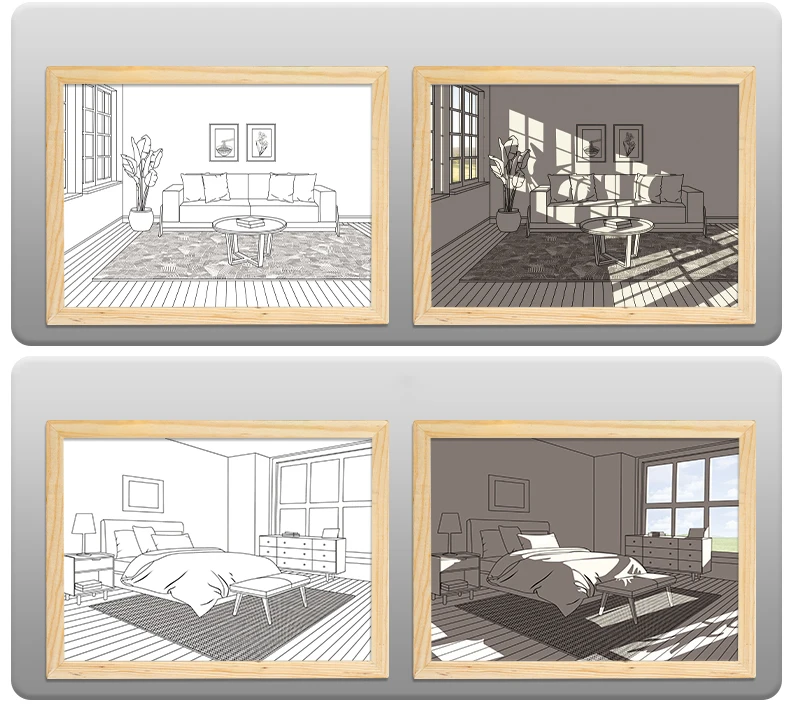 2023 INS Led Night Light Painting USB Plug Dimming Wall Artwork Table Lamp Gift Sunlight Window Wooden Photo Night Lamp Luminous