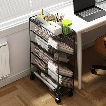 Large Deskside Bookshelf Movable Storage Rack Simple Bookshelf Holder Lesson Document Storage Organizer for Home