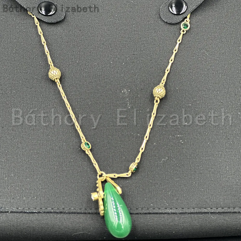 Elizabeth Bathory Vintage Green Diamond Double Bead Long Chain Woman Punk Rock Sweater Chain Fashion party jewelry