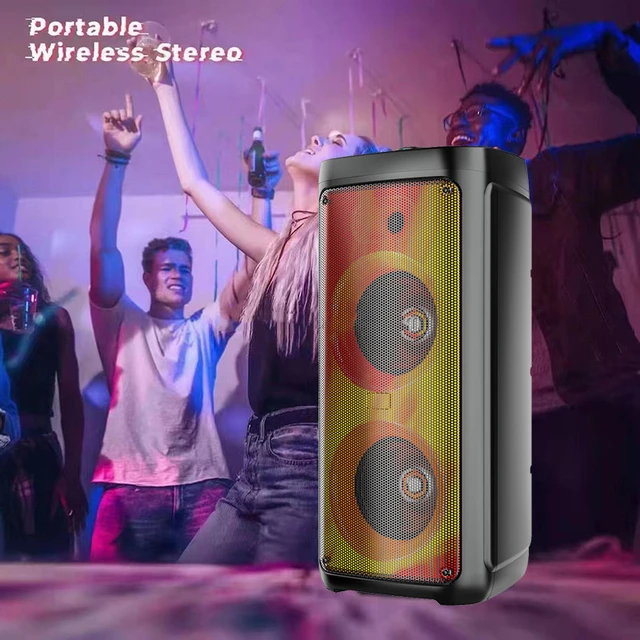 Enceinte Bluetooth 40W, haut-parleur portatif sans fil, grande puissance,  caisson de basses stéréo, haut-parleurs de fête avec microphone, karaoké  familial, USB