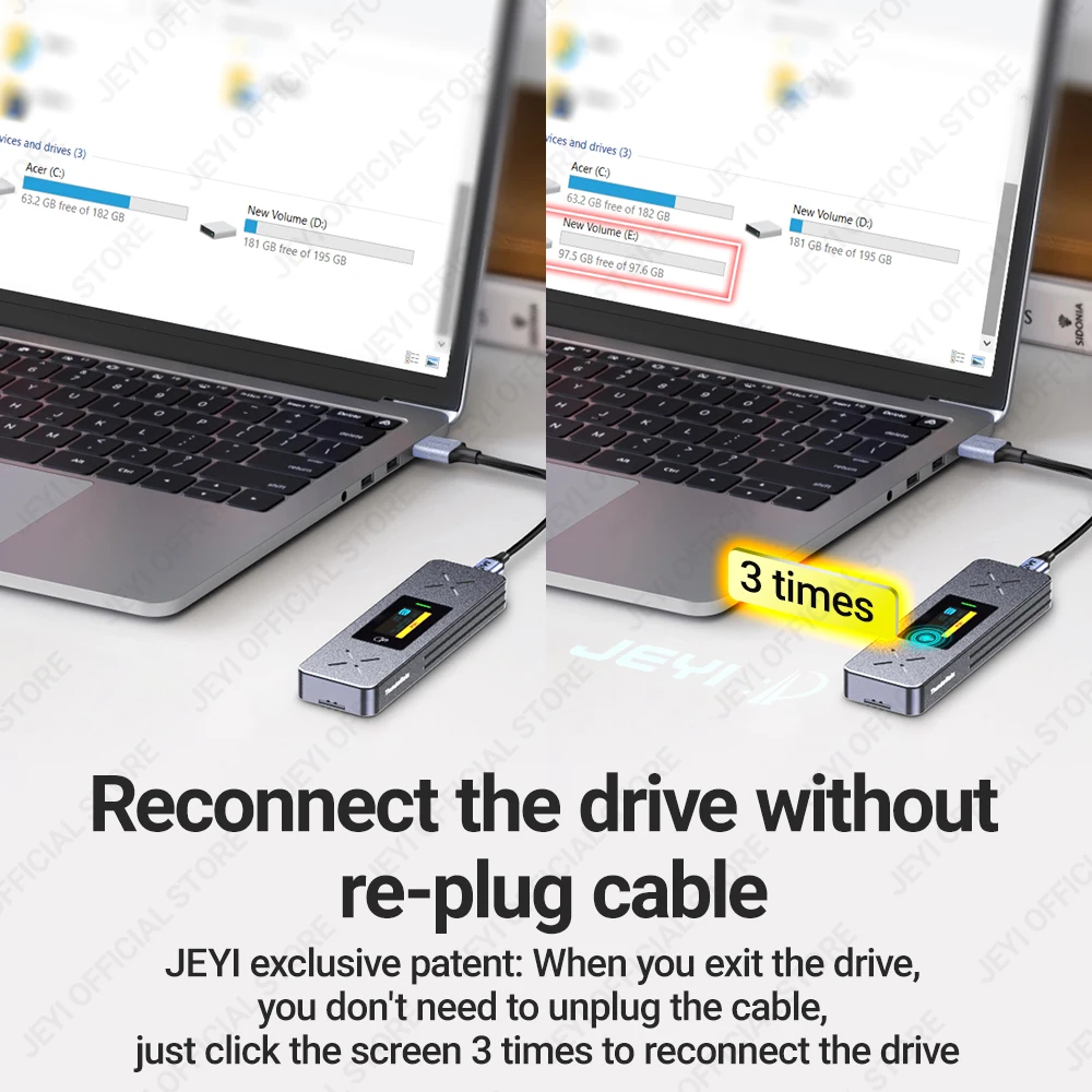 Jeyi Visual Inteligente M.2 Nvmesata Ssd Enclosure Usb 3.2 Gen 10gbps Suporte Externo m2 Adapter Case M-key b Mais m Key Uasp Trim - Imagem 2