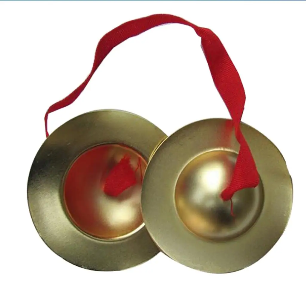 MagiDeal Kids Children Copper Hand Finger Cymbals Gong with Red Band Rhythm Percussion Musical Instrument Toys
