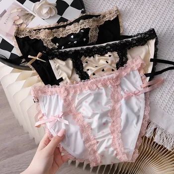Intimo sottile sexy Mutandine da donna Slip in pizzo Intimo vuoto in seta di ghiaccio per donna Morbido e confortevole a vita media traspirante